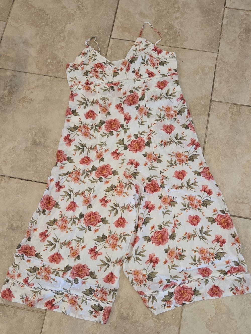 American Eagle Outfitters White Floral Jumpsuit with Pink Roses